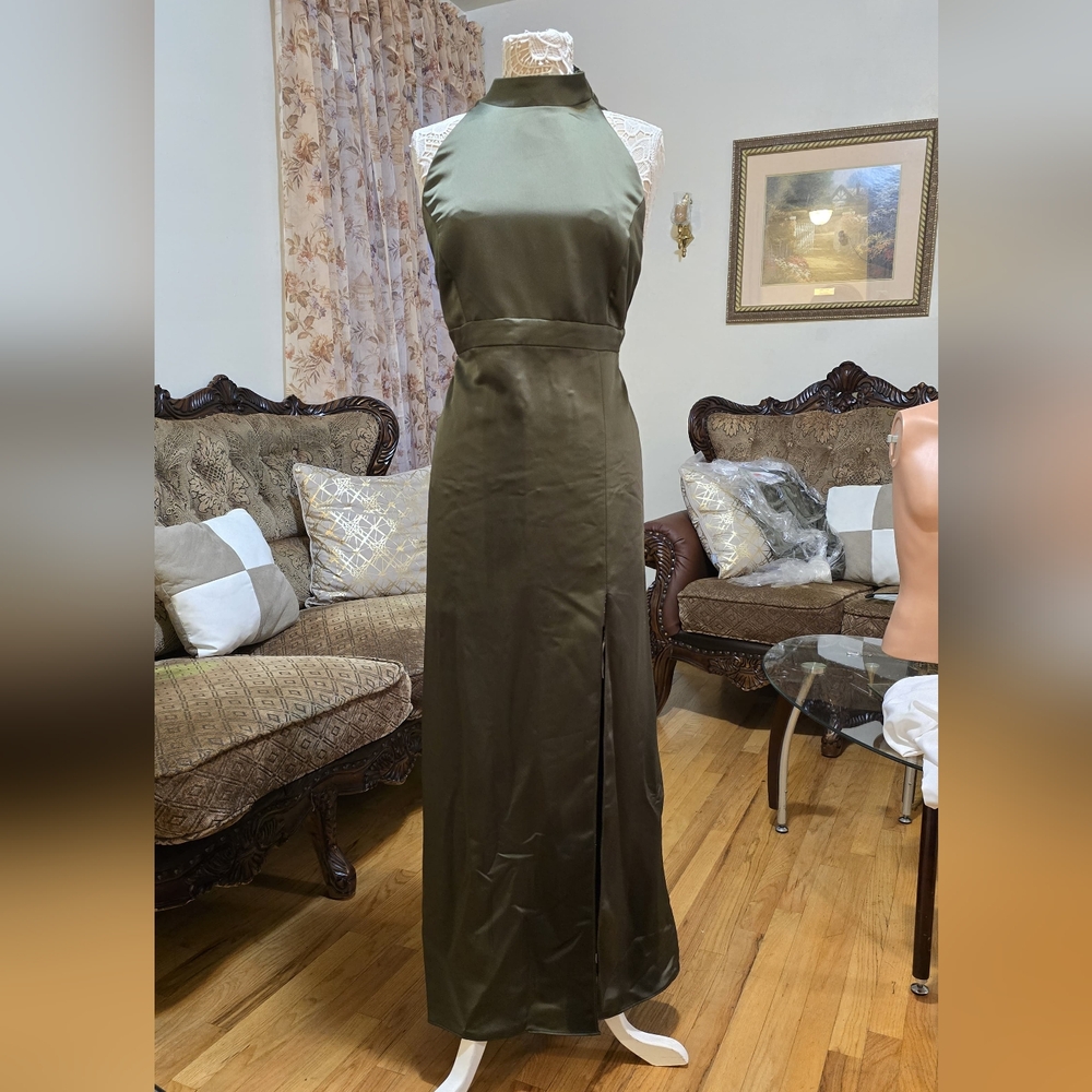 Elegant Olive Green Evening Gown